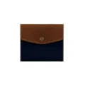 Estuche de cuero PU para mascarilla, organizador bicolor minimalista con boton a presion seguro. - Azul marino