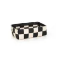 Cesta de almacenamiento de cuero sintético a cuadros blanco y negro organizador de maquillaje - Negro Beige