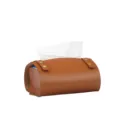 Caja de pañuelos de cuero marrón, dispensador de servilletas vintage para coche y hogar. - Marrón