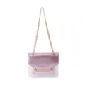 Transparent shoulder bag with pink metallic flap and gold chain strap for women. - Purple