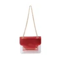 Transparent crossbody bag with metallic red flap and chic gold chain strap for women. - Red