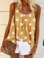 Vista dettagliata del top estivo casual da donna con stampa a margherite gialle e spalline. - XS / Top / Giallo