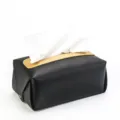 Caja de pañuelos de cuero PU negro y dorado para coche y hogar, impermeable y elegante. - Negro