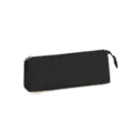 Estuche de cuero negro para lápices con cremallera, elegante bolsa de papelería escolar. - Negro