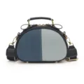 Damen Umhängetasche aus Jeansstoff, modische Patchwork Crossover Tasche mit Tragegriff. - Hellblau und Weiß