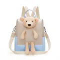 Oxford cloth school backpack, cute cartoon bear design, preppy style casual daypack for women. - Khaki
