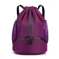 Lila Kordelzug Rucksack Sporttasche Fitness Reisebeutel mit Netztaschen und Schuhfach. - Lila