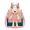 Korean style casual oxford cloth backpack with cute plush bear, sweet candy color student bag - Pink
