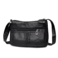 Schwarze Damen Umhängetasche aus Leder lässige Mehrfachtaschen Crossbody Tasche für Mütter - Schwarz