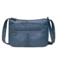 Blaues Damen Schultertasche aus PU Leder mit mehreren Fächern und geflochtenem Detail. - Seeblau