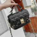 Fashion black quilted crossbody bag for women with gold chain strap and elegant clasp design. - Black Type Two