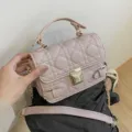 Pink quilted chain crossbody bag for women, elegant small top handle shoulder handbag. - Pink Style 2