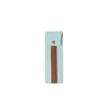 Estuche de cuero azul claro para bolígrafo con correa marrón y botón a presión elegante. - Azul claro