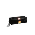 Compacte zwarte PU cosmetische tas met holografische streep en kwastje, handige clutch. - Zwart