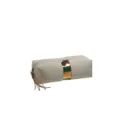 Beige PU cosmetisch tasje met holografische middenstreep en handige kwast ritsluiting. - Broken Wit