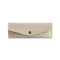 Bolsa de almacenamiento para brochas de maquillaje de cuero PU beige, estuche portátil con botón. - Blanco Roto