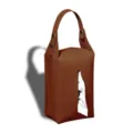 Brown PU leather hanging tissue box for car and desktop storage with metal snap buttons. - Brown