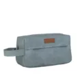 Graue PU Leder Kulturtasche mit Griff, wasserdichte Reise Kosmetiktasche für Herren. - Aqua