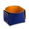 Caja de almacenamiento de escritorio de cuero PU azul y amarillo, bandeja organizadora plegable. - Doble capa azul real y amarillo