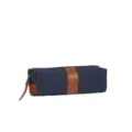 Estuche de lona para lápices, estuche azul oscuro estético con correa de cuero marrón. - Azul marino