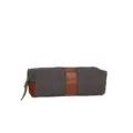 Estuche de lona minimalista para lápices con detalle de cuero, bolsa escolar duradera - Gris