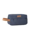 Bolsa de aseo de lona azul, neceser de viaje minimalista con asa de cuero para cosméticos. - Azul marino