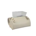 Caja de pañuelos de cuero beige, contenedor estilo cuero de silla con botones de presión. - Blanco Roto