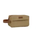 Neceser de lona caqui estuche de maquillaje de viaje con asa de cuero para uso diario - Caqui