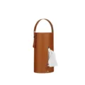 Portapañuelos de cuero marrón portátil con asa, ideal para el coche y uso exterior. - Marrón