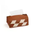 Fundas para caja de pañuelos de cuero moderna con patrón de rombos para el hogar y escritorio. - Marrón