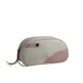 Elegante bolsa de cosméticos de cuero PU con bloque de color y borla, ideal para viajes. - Blanco Roto
