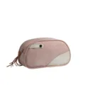 Bolsa de maquillaje de cuero PU rosa con diseño en contraste y cremallera con borla. - Rosa