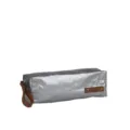 Estuche plateado de PE tejido con asa de piel, bolsa de almacenamiento con cremallera. - Plateado