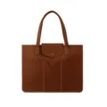 Brown PU leather laptop tote bag 13.3 inch business briefcase with front pockets and top handle - 14" / Dark Brown