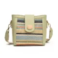 Borsa secchiello intrecciata verde paglia multicolore donna moda borsa tracolla chic - Verde