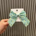 Green cherry print bow hair clip, cute fabric hairpin for girls and kids daily wear. - Hair Clip / Cyan