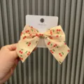 Cute cherry bow hair clip for girls, sweet fabric hair accessory with display card. - Hair Clip / Apricot
