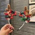 Christmas Reindeer Antler Headband Festive Bowknot Bell Hair Hoops Holiday Party Hair Accessories - Gingerbread Man Antler Hairband / Green
