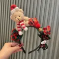 Christmas Teddy Bear Headband Santa Hat Plush Bow Hair Hoop Cute Winter Hair Accessories - Bear Christmas Hat Headband (5946071585113) / Coffee