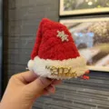 Cute Christmas hat hair clip for kids, red plush santa hair barrette with snowflake. - New Hair Clip (A9-4) / Brick Red