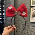 Children's Christmas red plush bow headband with sparkling snowflakes for festive party wear. - Scarlet A9-3 Headband