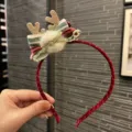Christmas velvet reindeer antlers headband with bow and pompom for festive holiday party hair. - Headband / Wine Red Headband B1-7