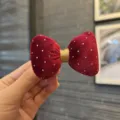 Rote Samt Schleife Haarspange für Mädchen mit goldenen Punkten, süßes Weihnachtsaccessoire. - Orangerote Haarspange TA3-1
