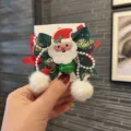 Christmas Santa Claus hair clip red green ribbon bow with bell and plush balls for kids - Santa Claus Hair Clip / 1 Piece / Burgundy