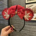 Christmas red bow snowflake glitter mouse ears headband festive holiday party hair accessories - Red (Mickey Sequin Fringe Style)