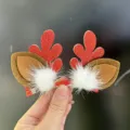 Christmas reindeer antler hair clip with furry ears and sparkling red horns for kids. - Rouge Red