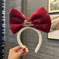 Children Christmas red velvet bow headband with gold glitter stars and festive metal charm. - Deep Red A9-3 Headband