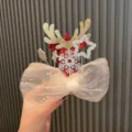 Christmas reindeer antler hair clip with white mesh bow, festive children hair accessory. - Hair Clip / Burgundy