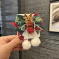 Christmas children hair clip variant, cute reindeer bow with red bell and white pom-poms. - Cartoon Reindeer Hair Clip / 1 Piece / Coffee