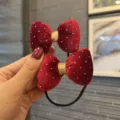 Rote Samt Schleife Haargummis für Mädchen, süße goldene Punkte, elastische Haarschmuck. - Korallenfarbenes Haargummi TA3-1